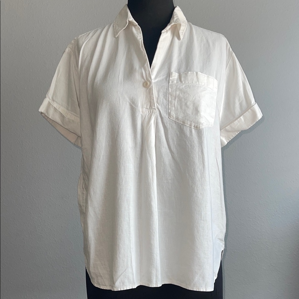 Madewell White Linen Blend Casual Button Shirt